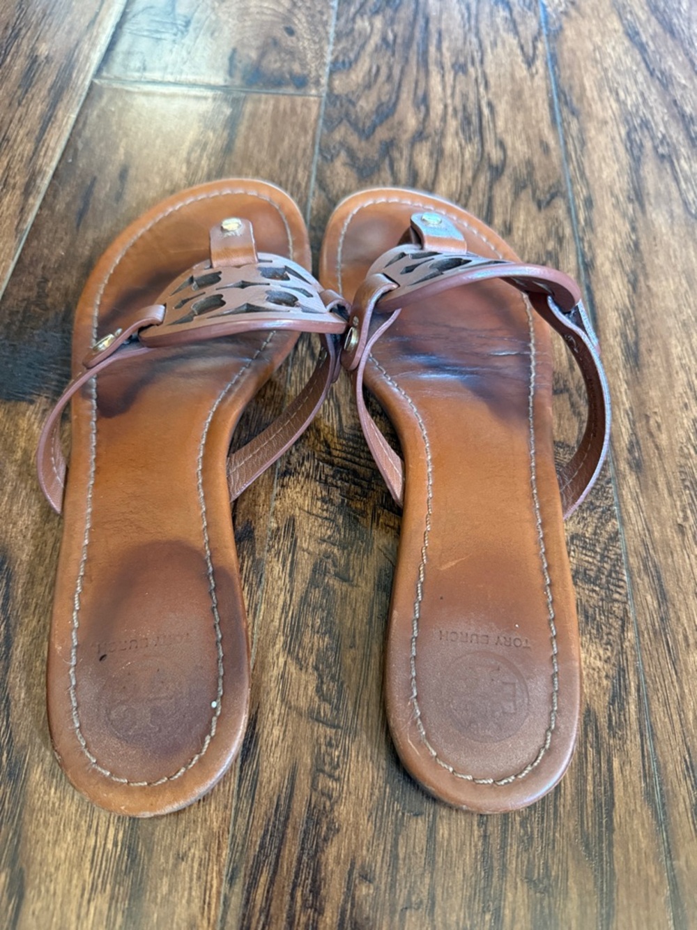 Tory Burch Miller Leather Logo Thong Sandals, size 9 - Picture 3 of 7